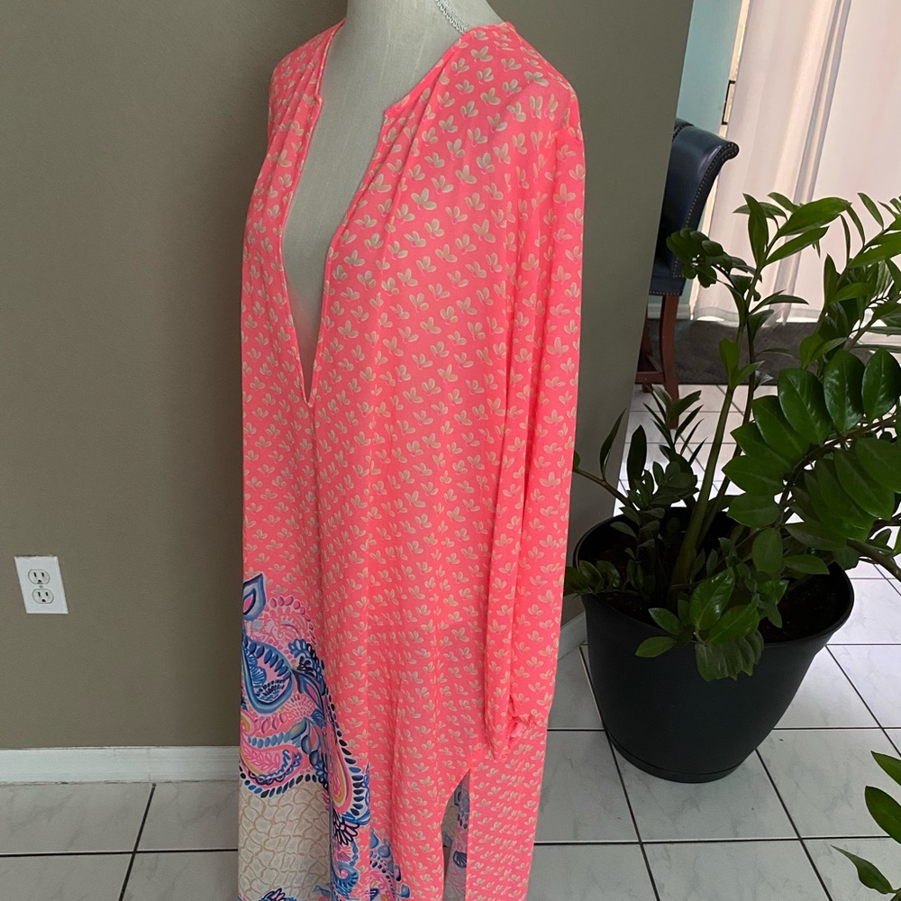 Lilly Pulitzer NWT Cover Up Maxi Dress XL V-Neck Long Sleeve Coral